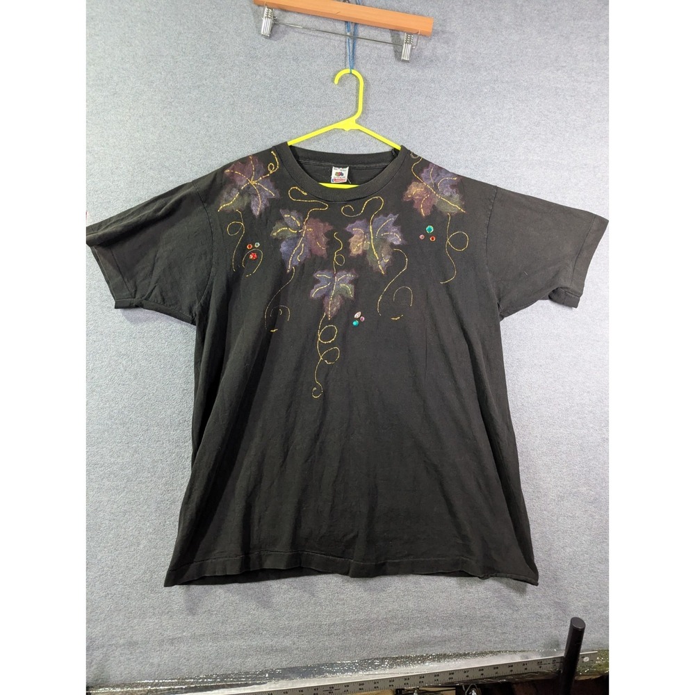 Fruit of the Loom USA Made Single Stitch Hand Painted Floral T Shirt XXL VTG